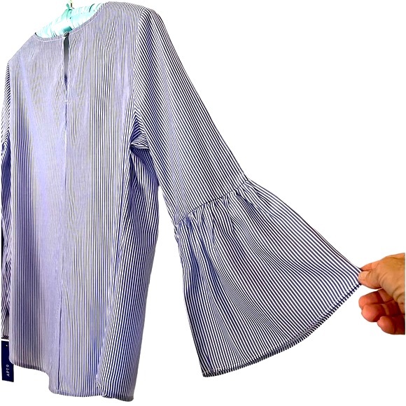 Apt. 9 Embellished Bell Sleeve Blue & White Stripe with Pearls Small - Picture 7 of 15